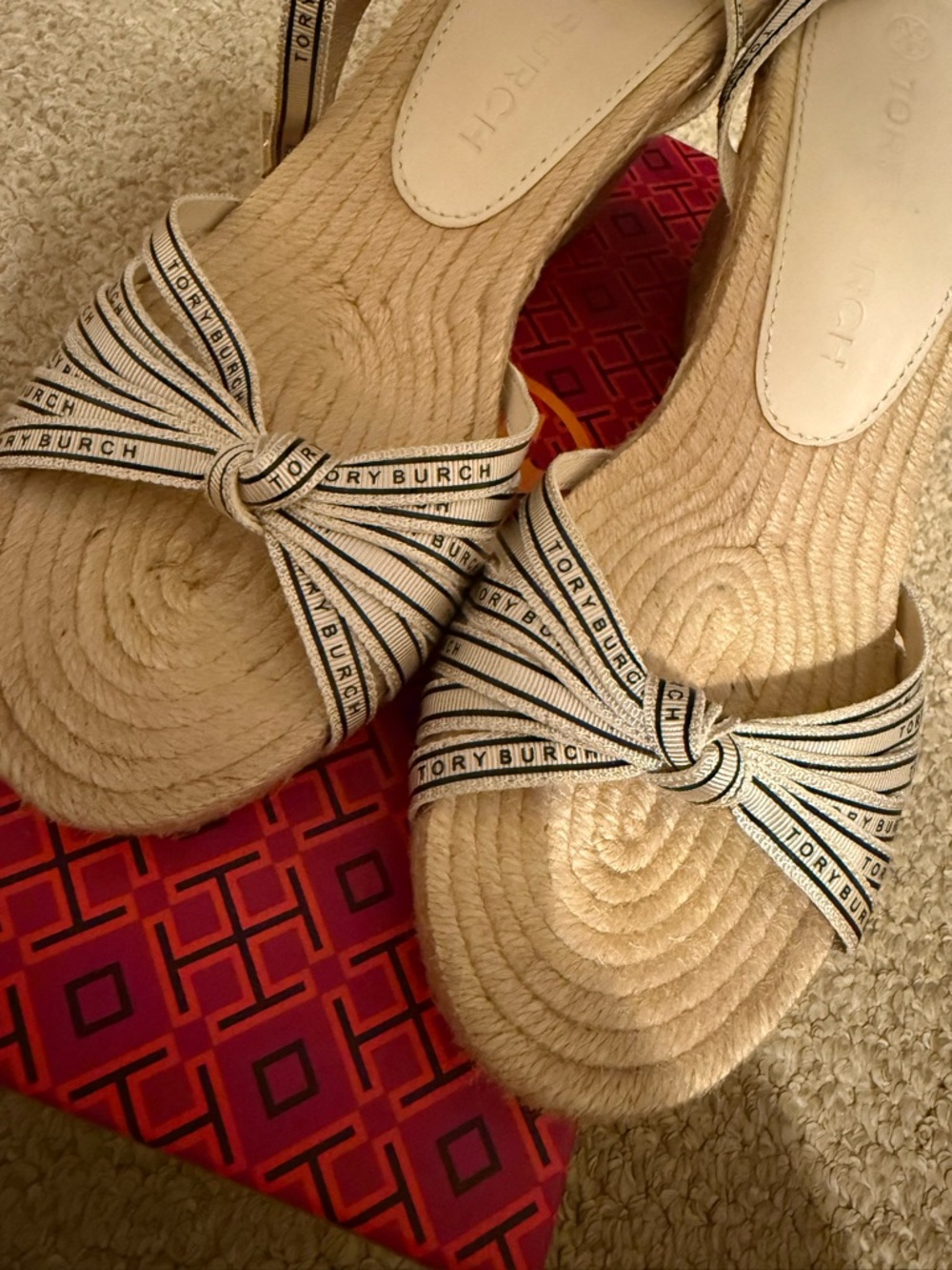 Tory Burch Cream Espadrille Bow Wedge Sandals - Picture 5 of 10